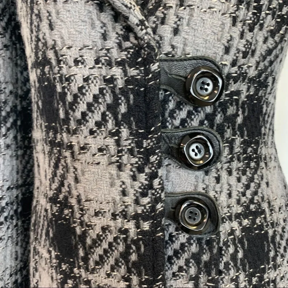 RW & CO Black and gray wool plaid check fall winter coat Sz S